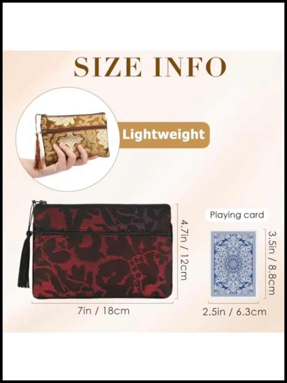 2-Piece Chinese Silk Brocade Jewelry Bags with Zipper Compartments, Tassel Gift